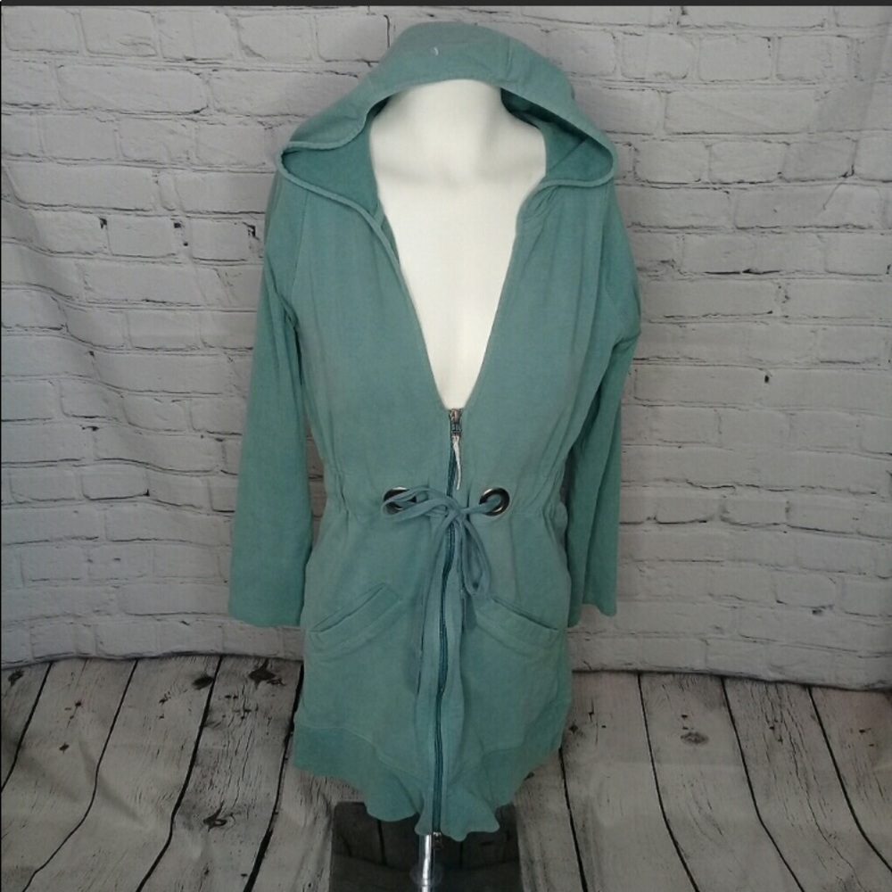 Zella blue-green zip up w/tie elastic waist Sz S